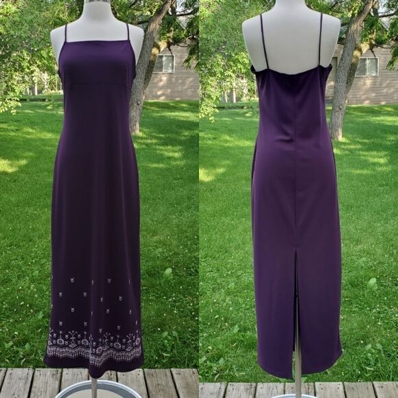 Vintage 90s y2k Plum Royal Purple Glitter Henna Empire Waist Sexy Slip Dress Md - Picture 1 of 8